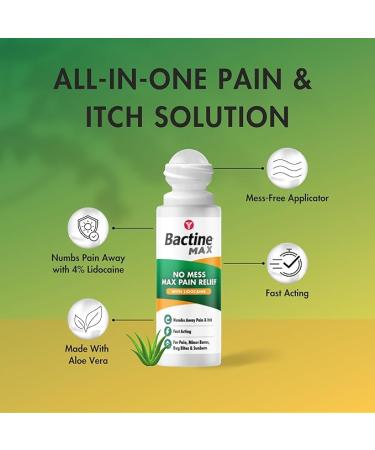 Bactine Max No-Mess Roller Ball - 4% Lidocaine Pain & Itch Relief for Poison Ivy Bug Bites & Sunburn - 2.5 oz - Shop Internationally - Buy Online on GoSupps.com