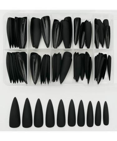 LoveOurHome 100pc Stiletto Press on Nails Matte Black False Nails Acrylic Nail Tips for Women - DIY Manicure Design - Buy Online on GoSupps.com