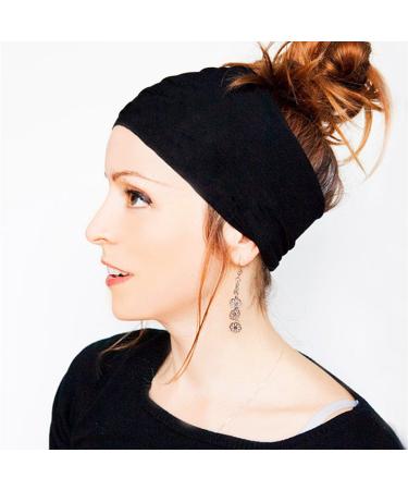 Women's Black Wide Headband - Fashionable Sweatband for Running, Yoga, and Workouts - Buy Online on GoSupps.com
