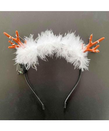 Wedity LED Light Up Deer Antlers Headband Christmas Reindeer Feather Headbands Holiday Headpiece Xmas Hair Accessories - Buy Online on GoSupps.com