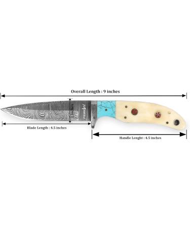 Handmade Perkin Damascus Hunting Knife | Bone & Turquoise Handle | Premium Quality Outdoor Tool - Buy Online on GoSupps.com