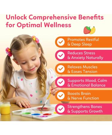 Magnesium Glycinate Gummies for Kids - with L-Theanine Ashwagandha Vitamin D3 K2 Magnesium for Kids - Sleep Calm Muscle Relaxation Cognitive Sugar Free Strawberry & Banana Filled Gummies 60ct - Buy Online on GoSupps.com