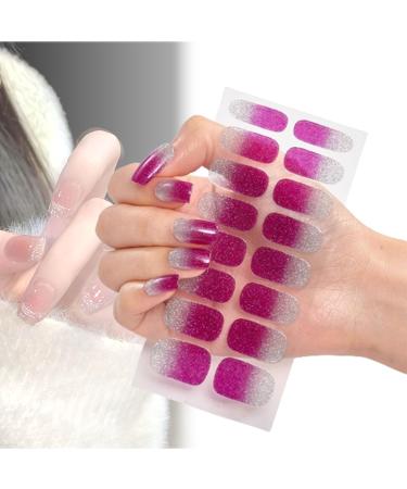 NOWFUNNY Semi Cured Gel Nail Strips Gel Nail Stickers Gel Nail Wraps Uv For Home Nails Diy 3d Nail Stickers Press On Gel Nails. (48 : Fade Fuchsia)