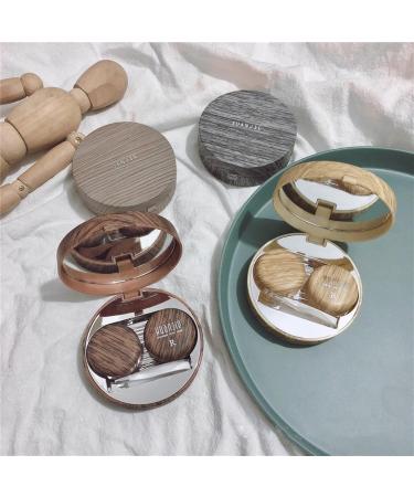 Imitation Wood Grain Round Contact Lens Case with Mirror - Cartoon Eye Storage Box for Light Brown Lenses - Buy Online on GoSupps.com