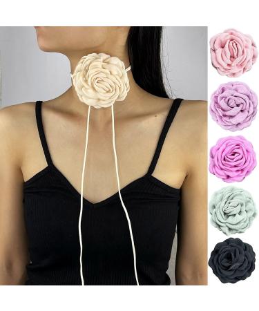 SOUTHJIELING Delicate Camellia Choker - Fashion Flower Necklace | Long Cord Design for Parties & Birthdays - Black - Buy Online on GoSupps.com