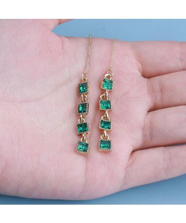 Vintage Emerald Crystal Threader Earrings | Gold Long Chain Drop Earrings for Women | Chic Green Gem Jewelry - Buy Online on GoSupps.com