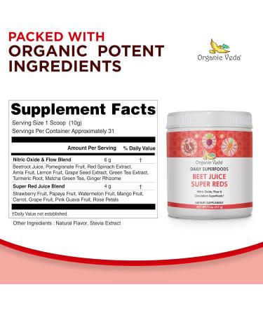 Organic Veda Beet Root Powder Juice Supplement Superfood Reds for Circulation Energy & Endurance | Vegan Non-GMO - 11 oz - Buy Online on GoSupps.com