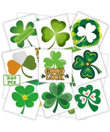 240 Pcs Shamrock Temporary Tattoos for kids  Safety Waterproof Bulk Tattoos Stickers  Children's Temporary Tattoo Toys  Best Choice for St. Patrick's Day Parade and Irish Party   60 Different Clover Designs Shamrock Temp...