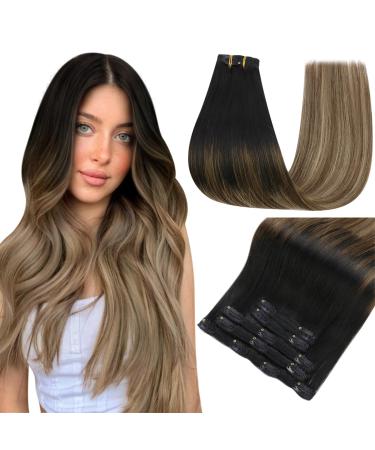 Easyouth Clip Extensions real hair omber clip in extensions made of black mix medium brown and honeyblond clip in extensions remy human hair 14 inch 70g 5pcs #1b/6/27 35.56 cm 1-18 CP #1b/6/27 5PCs