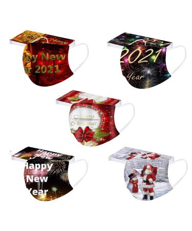 ZQP BEUU 50PCS Happy New Year 2021 Disposable_Face_M sks with a Elastic Earloop for Adult Multiple Pattern Combinations 3-ply Face Facial Protection Pads for Party High Filtration and Ventilation