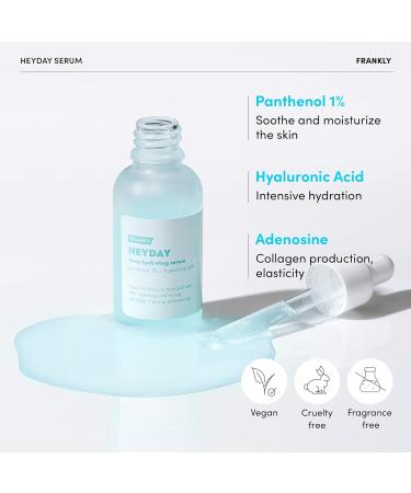 Frankly Heyday Serum - Vegan Deep Moisture & Radiance Boost with Panthenol & Hyaluronic Acid | Anti-Aging for Dry Sensitive Skin | 1.01 fl. oz - Buy Online on GoSupps.com
