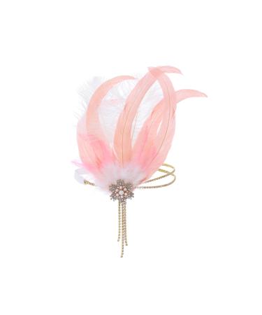 IYOU 1920s Feather Flapper Headpiece Pink Crystal Great Gatsby Headbands Rhinestone Tassel Prom Wedding Hair Accessories for Women