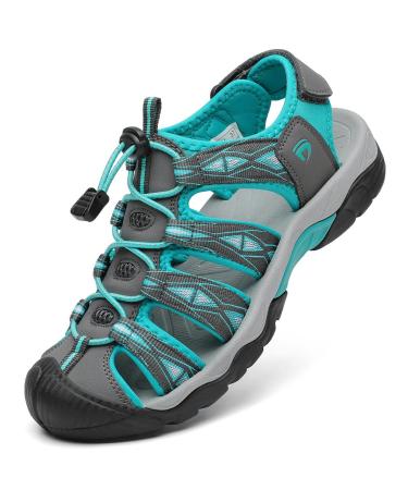 DANNTO Sports Sandals Women Trekking Sandals Outdoor Sandals Closed Rubber Hiking Sandals Summer for Travel 39 EU Gray Blue