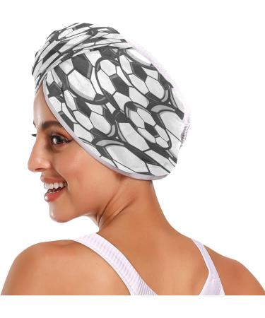 Buy Black White Football Dry Hair Cap - 2 Piece Quick Drying Towel Set with Button Headband | Super Absorbent & Soft Comfort | International Shipping Available - Buy Online on GoSupps.com
