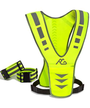 GoxRunx Reflective Running Vest Gear with Reflective Bands for Women Men Safety Reflective Vest for Walking Running Cycling at Night Green