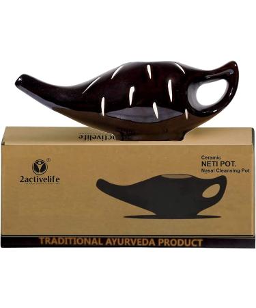 2activelife Premium Handcrafted Durable Ceramic Neti Pot Nose Cleaner for Sinus Dishwasher Safe 225 Ml. (Dark Brown Color)