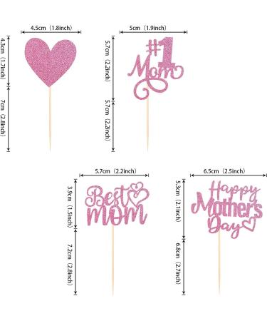 Pack of 24 Happy Mother's Day Cupcake Toppers Glitter Number 1 Mother Love Heart Cupcake Picks Best Mum Cake Decorations for Women Birthday Happy Mother's Day Theme Party Supplies Pink Pink 2 - Buy Online on GoSupps.com