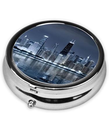 Chicago Reflected Round Pill Box - 3 Compartment Portable Travel Medicine Organizer - Mini Decorative Pocket Purse for Vitamins & Tablets - Buy Online on GoSupps.com
