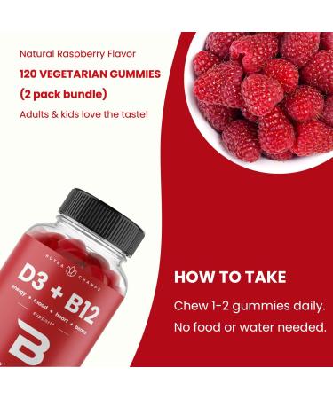 NutraChamps Vitamin D3 & B12, Methyl B12 Gummies for Adults & Kids, Enhanced with Vitamin D 3 & B9 Vitamin Folate, Natural Energy, Mood, Metabolism & Focus, Raspberry, 120 Gummies (Pack of 2) - Buy Online on GoSupps.com