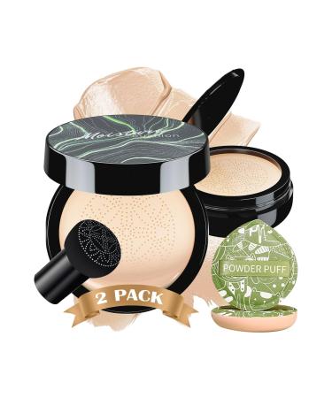 Mushroom Head Air Cushion CC Cream 2PCS Set - BB Cream Face Makeup Foundation with Power Puff for Mature Skin Moisturizing Concealer Brighten Long-Lasting Skin Tone for All Skin Types(Ivory) 3.21 Ounce (Pack of 2) 2PCS Ivory