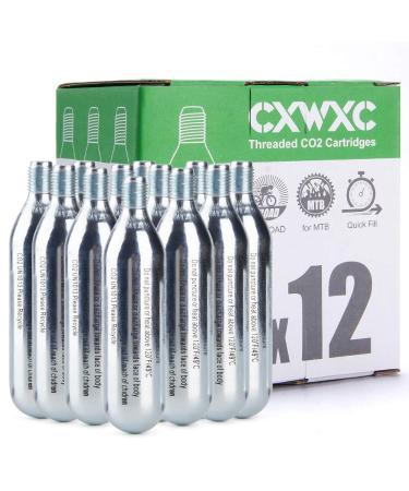 16g Threaded CO2 Cartridges or CO2 Inflator for Bike Tires - Cartridge for CO2 Inflator with Threaded Connection, CO2 Pump for Road and Mountain Bikes 16g x 12 Pack