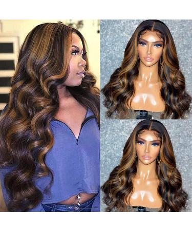 Haha Brazilian Human Hair Highlight 4x4 Lace Front Ombre Wig 16 Inch - Pre Plucked Body Wave Balayage Highlighted Brown - 150% Density - Buy Online on GoSupps.com