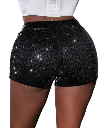 High Waisted Sequin Shorts for Women - Glitter Rave Booty Metallic Shorts - Casual Halloween Party Pants - Black (Small) - Buy Online on GoSupps.com