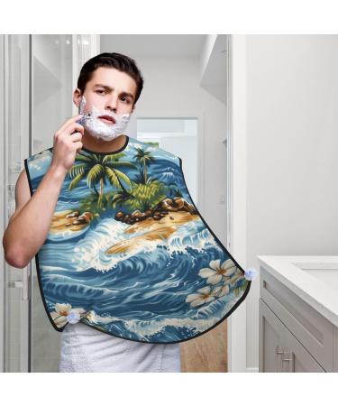 Hawaiian Beach Scene Beard Bib Apron | Non-Stick Hair Catcher for Shaving | Perfect Gift for Men - One Size Black - Buy Online on GoSupps.com