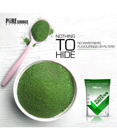 Pure Source Nutrition Vegan Super Greens Powder 18 Superfoods Supergreens Blend Green Tea Maca Inulin Wheat Grass Alfalfa Barley Grass Moringa Spirulina Hemp Seed Powder (250 g) - Buy Online on GoSupps.com