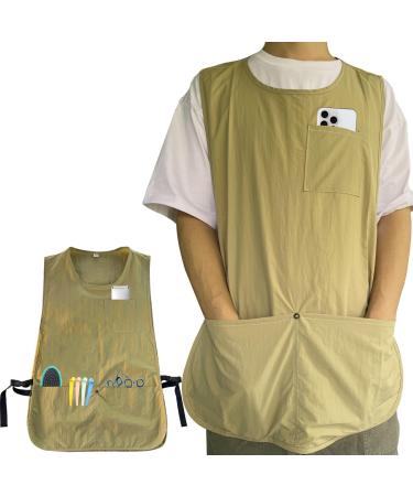Barber Apron Smock Waterproof Hair Stylist Apron Vest with 4 Pockets Hairdresser Jacket Barber Vest for Women Men Sleeveless (Khaki)
