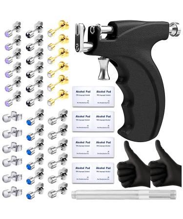 Professional Ear Piercing Kit with 36 Diamond Stud Earrings and Black Ear Piercing Gun 8 Alcohol Pad for Salon and Home Use