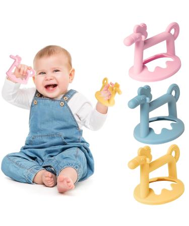 R HORSE 3Pcs Baby Wrist Teether Toys Anti-Dropping Silicone Teething Toy Soothing Bracelet Teether for Soothie  Infants Toddlers Hand Pacifier Baby Shower Birthday Gifts for Boys Girls