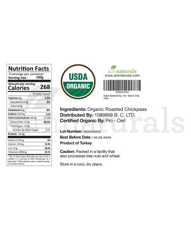 Organic Roasted Chickpeas 2 LB - USDA Certified, Healthy Snack, Non-GMO, Gluten-Free - Product of Turkey (1 Pack) - Buy Online on GoSupps.com