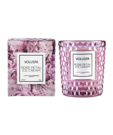 Voluspa Rose Petal Ice Cream Classic Candle Jar 6.5 Ounce 40 Hour Burn Time All Natural Wicks and Coconut Wax for Clean Burning Vegan Poured in The USA Rose Petal Ice Cream (6.5 oz) Classic Box
