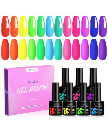 LILYCUTE Neon Gel Nail Polish Set  12 Colors Neon Halloween Nail Polish Bright Gel Polish Set Fluorescent Yellow Orange Green Nail Polish Set Spring Summer Soak Off LED Nail Gel Kit Holiday Gift Sets 12 Colors Graffiti A...