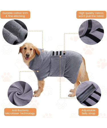 PETTOM Dog Bathrobe - Quick Dry Microfiber for Medium Large & Small Dogs - Cozy Gray Dog Towel Wrap - Buy Online on GoSupps.com