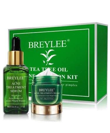 Acne Treatment, BREYLEE Tea Tree Oil 2 in 1 Acne Solution Kit Acne Treatment Kit Acne Control Kit Anti-Acne Solution for Clearing Severe Acne, Breakout, Pimple, and Repairing Skin