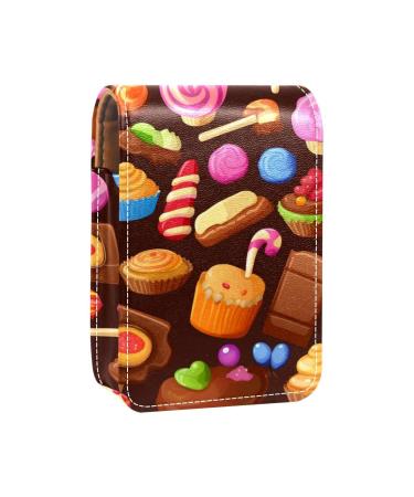 Travel Lipstick Organizer Case Lipstick Case Portable Makeup Bag With Mirror Candy Chocolate Cupcake L132b7tlby