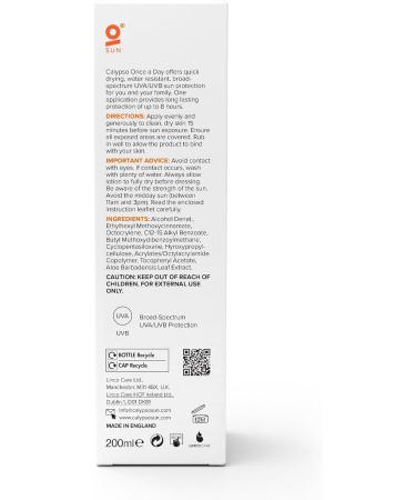 Calypso Once A Day Sun Protection Lotion SPF20 | 8 Hours | Non Greasy | 4 Star UVA Rating | 200 ml - Buy Online on GoSupps.com