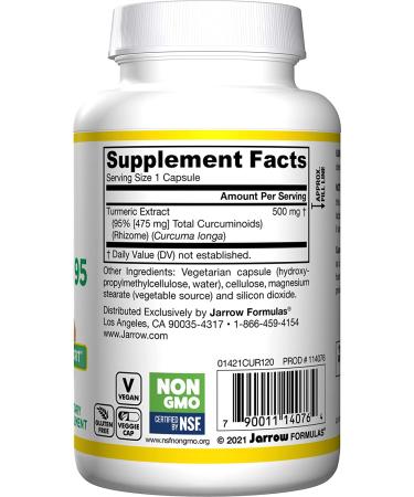 Jarrow Formulas Curcumin 95 500mg - 120 Veggie Caps | Turmeric Extract Antioxidant Support - Buy Online on GoSupps.com