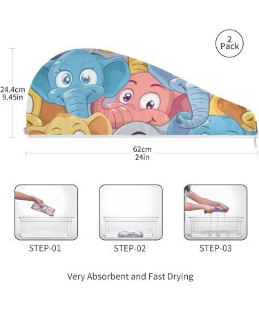 Cartoon Elephant Hair Towels 2 Pack | Super Absorbent Quick-Dry Hair Turbans for Women & Girls - Buy Online on GoSupps.com