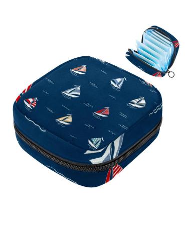 Storage bags for women's bandages seagoing ship sailboat navy blue portable menstrual pad pocket panty lips tampons women's bandages storage holder for women school office multicolored 01