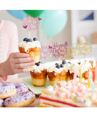 Spakon 60 Pcs Happy Mothers Day Cupcake Toppers Glitter Cake Toppers Cupcake Stickers Love You Mom Heart Mother Happy Birthday Party Supplies Icing Decorations (Stylish Style) - Buy Online on GoSupps.com
