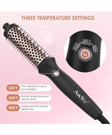 AmoVee 1.25" Curling Iron Thermal Brush - Dual Voltage Heated Brush for Root Volume & Loose Curls - 3 Temperature Settings Perfect for Travel - Long-Lasting Styling - Buy Online on GoSupps.com