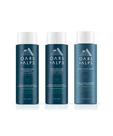 Oars + Alps Men's Sulfate Free Hair Shampoo Conditioner and Body Wash Kit Moisturizing Skin Care Infused with Witch Hazel and Tea Tree Oil Alpine Tea Tree Scent