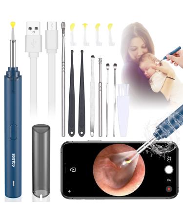 Golden Otoscope ear wax remover ear sucker ultra -thin HD 1080p endoscope Otoscope with 6 LED lights compatible with iPhone iPad and Android smartphones for children and adults