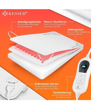 Kesser 150x80cm Heat Under Bed Blanket with Remote Control | Soft Fleece Heating Pad | 3 Temperature Levels | Auto Switch-Off | Ideal for Mattress Heating - White Pattern - Buy Online on GoSupps.com