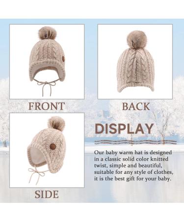 XIAOHAWANG Winter Baby Hat with Velvet Lining and Pompom | Toddler Kids Beanie for Girls and Boys 6-18 Months - Beige - Buy Online on GoSupps.com