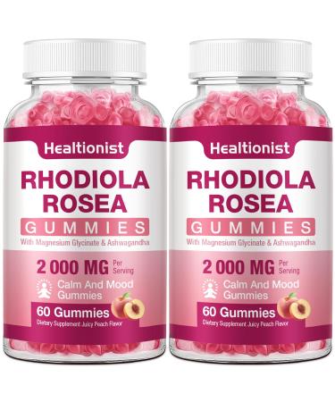 2 Packs Sugar-Free Rhodiola Rosea Gummies Adaptogenic Rhodiola Rosea Supplement & Cortisol Blocker for Performance Stamina Mood & Motivation - Non-GMO 120 Vegan Chews 60 Count (Pack of 1)