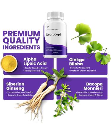 Neurocept Supplement Capsules All Natural Maximum Strength Formula Focus & Memory Support (2 Pack 120 Capsules) - Buy Online on GoSupps.com